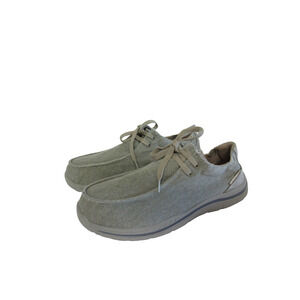SKECHERS Gray Canvas 12 Lace Up Air Cooled Slip Resistant Memory Foam Loafers
